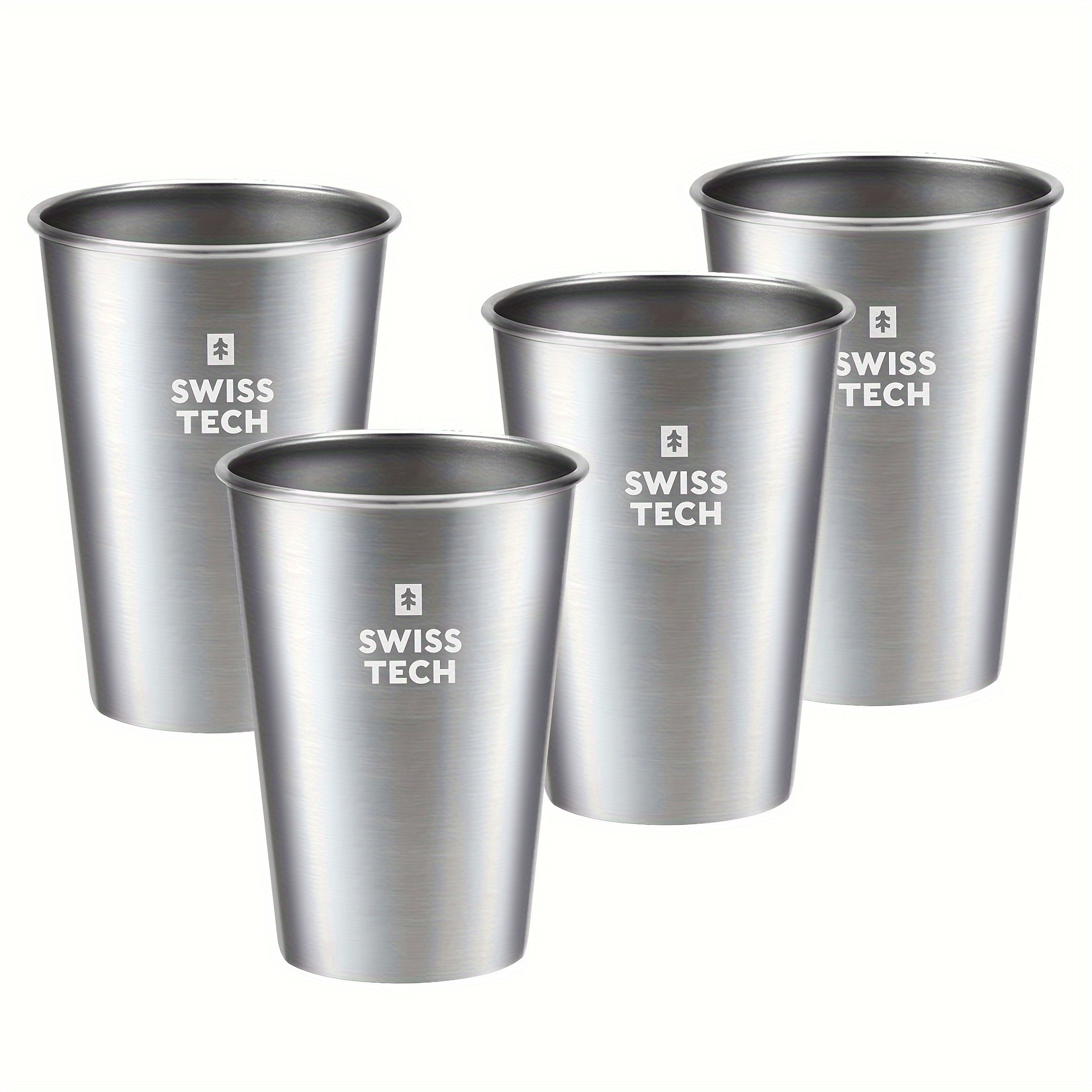 

Swiss+tech 16 Oz Stainless Steel Cups, 4 Pack Stackable Cup For Travel, Outdoor And Home, Silvery