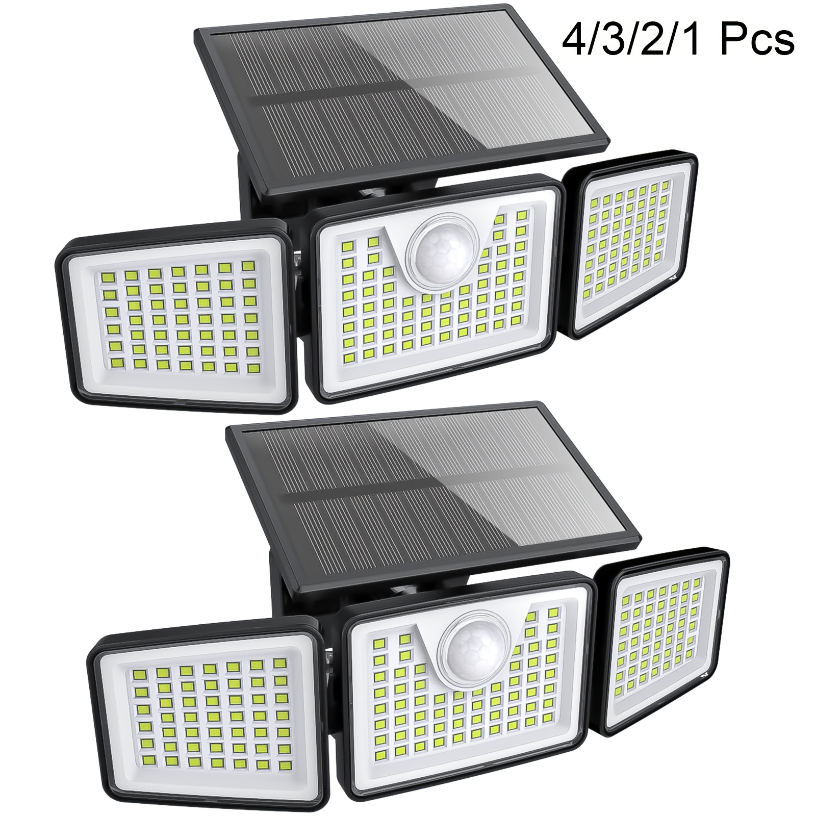 4/3/2/1pc 2500 Lm Solar Lights For Outdoors With Motion Sensor, 3-Head 270° Wide Angle Street Area Lights, IP65 Waterproof Security Lighting With 3 Modes And Remote Control, Suitable For Yard, Patio, Garage, Street, And More, Solar Outdoor Lights