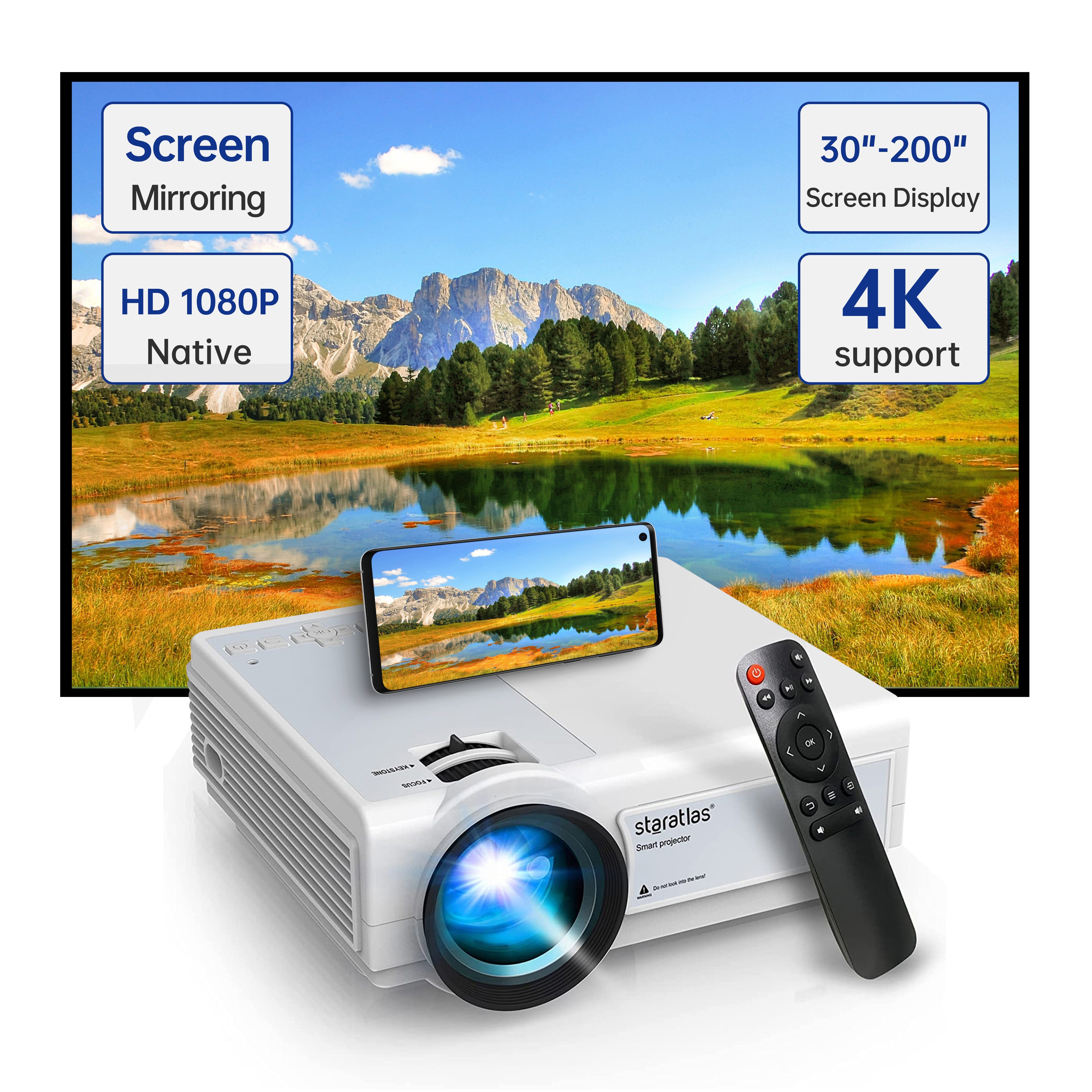 Projecteur LCD 4K 1080P HD Native 720P Projecteur vidéo portable