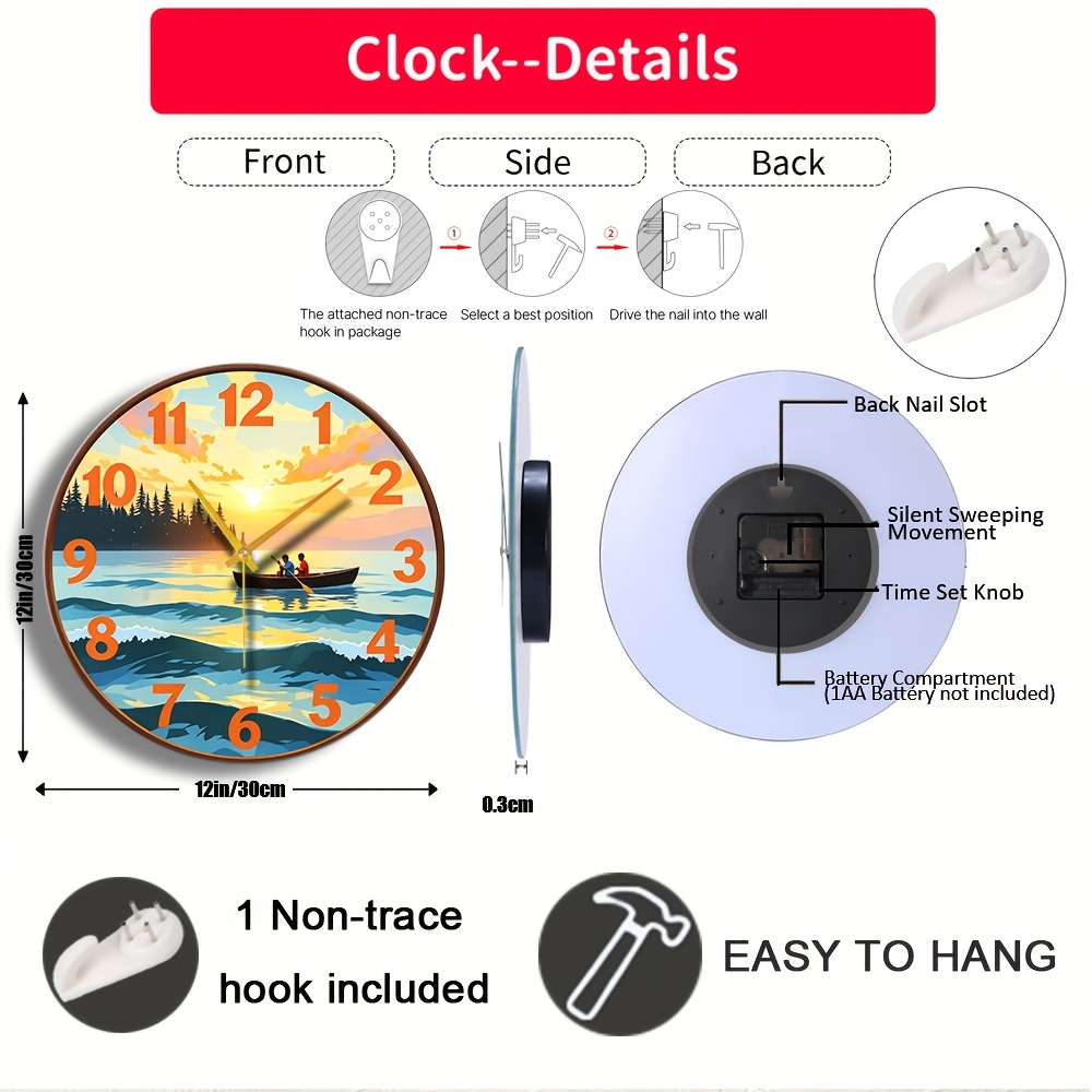 Boat Sunset Wall Clock Lake Art Decor