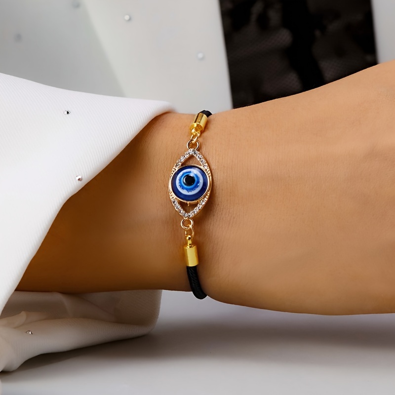 Image of 1pc Of Women's Fashion Bracelet Evil Eye Alloy Oil Bracelet Turkish Pull Adjustable Bracelet Suitable For Easter Graduation Season Mother's Day Best Gift