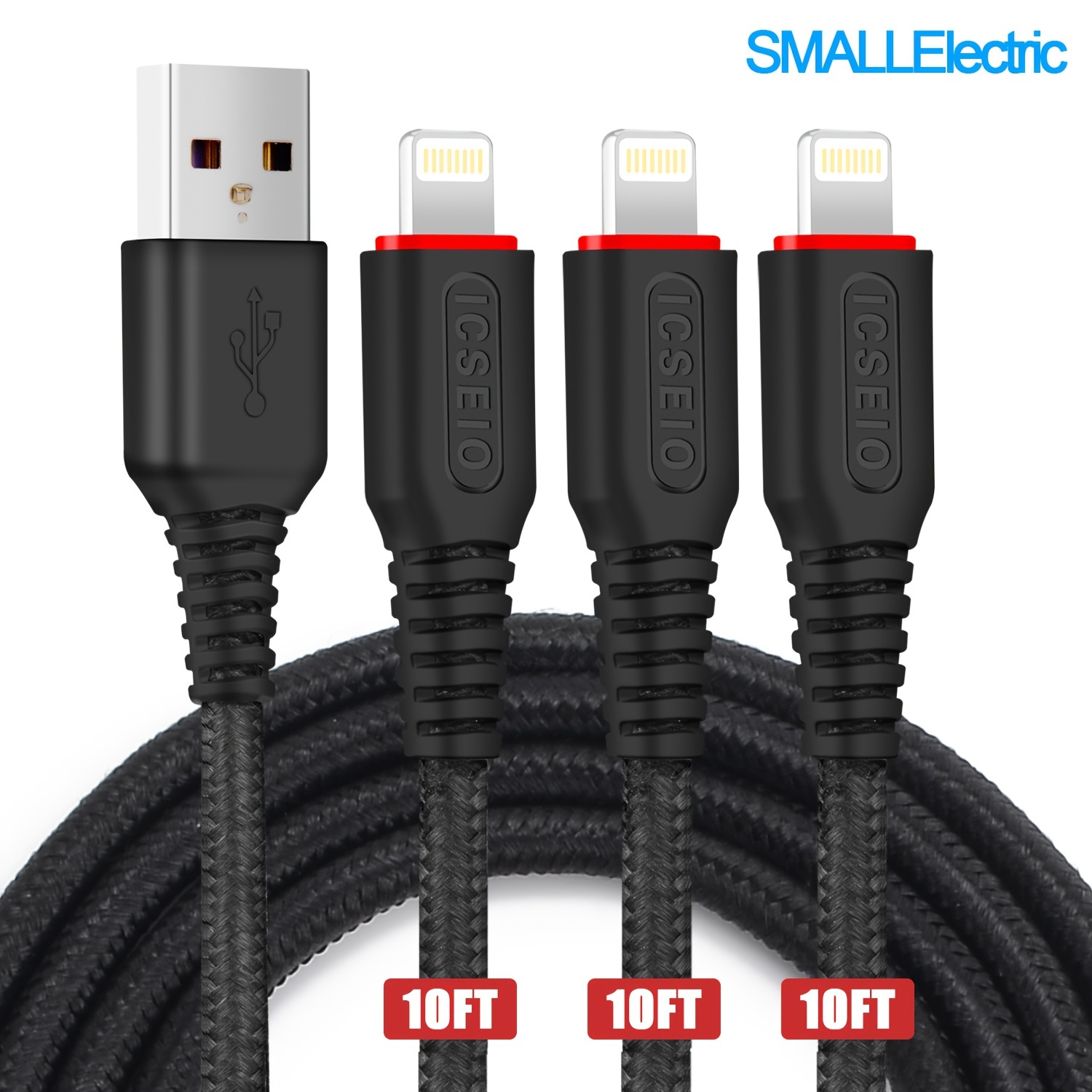 

3pack 10 Foot Lightning Cable, Long Nylon Braided Charger 3m, Fast Charging High Speed Data Sync Usb Cord For Iphone 14 13 12 11 X Xs Xr Xs Max 8