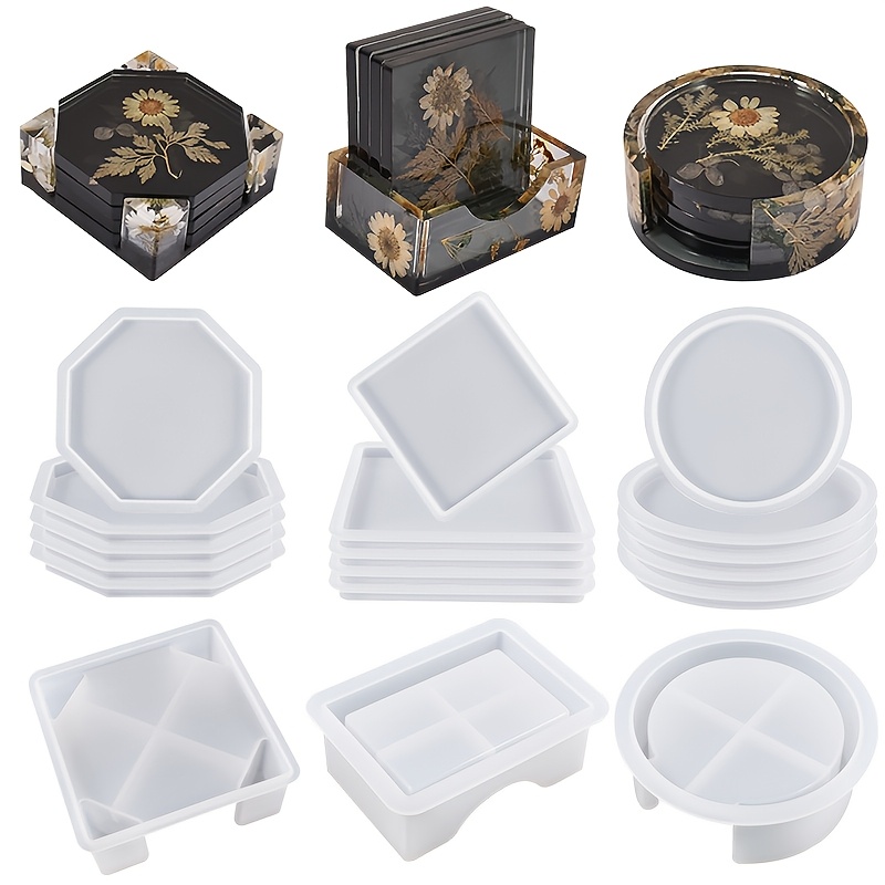 18pcs Coaster Resin Molds Silicone, Coaster Molds With Octagon Shape Holder Molds For Epoxy Resin, Art Craft Cup Mats