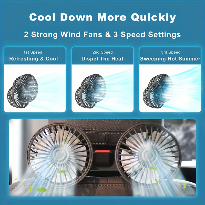 1 pc car fan car small air conditioner double headed rear fan     rotation large   subwoofer operation base fixed clip mounting method suitable for   details 3