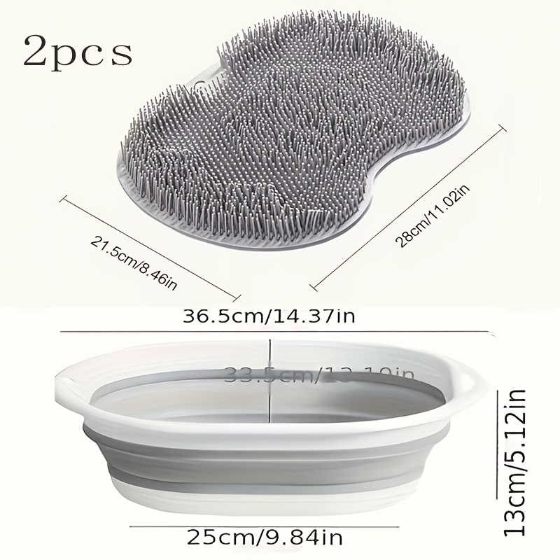 Image of 2pcs Foot Scrub Mat + Portable Folding Wash Basin Set - Durable And Easy To Store - Ideal For Home, Dormitory, And Outdoor Use - Perfect For Hand And Foot Washing - A Must-have For Back-to-school