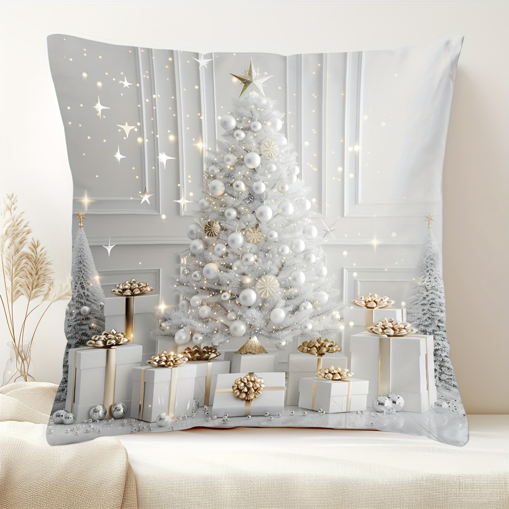 

Christmas Charm Pillow Cover 17.7" - Festive Snowmen & Trees Design, Single-sided Print, Sofa & Bedroom Decor, Zip Closure, Hand Wash Only, Christmas Decor