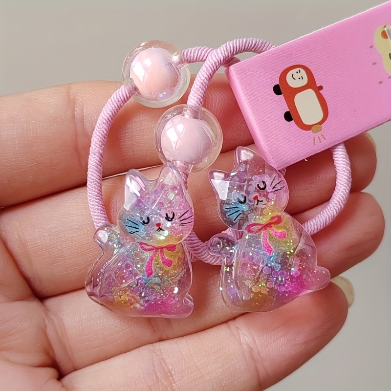 TEMU 2 Stück/PAAR Cartoon Niedliche Glänzende Wolke Elastische Mädchen Haarbänder Perlen Niedlicher Schwan Acryl Krone Haargummis Haaraccessoires