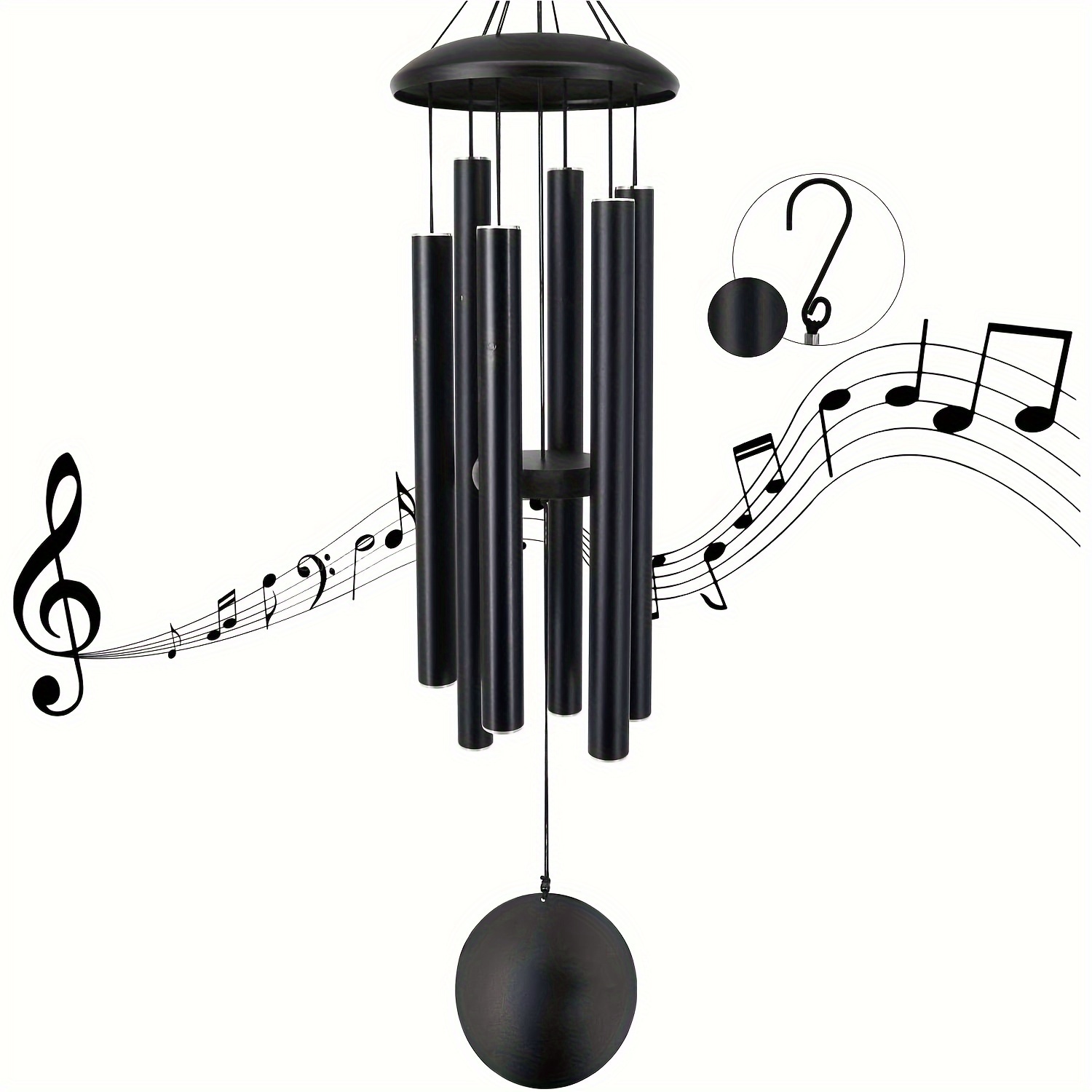 

32-inch Deep Tone Wind Chimes - 6 Thickened Aluminum Tubes - Outdoor Memorial Wind Chime Best Gift For Mom, Grandma, Women - Black, No Electricity Or Battery Required