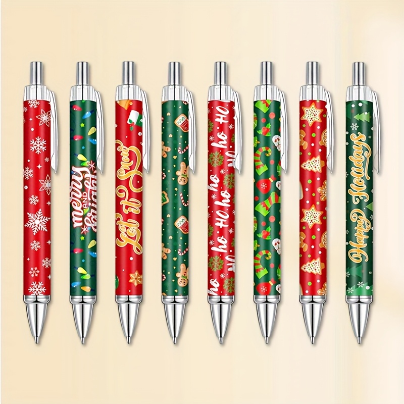 Image of 8pcs Christmas Ballpoint Pens Retractable Gel Ink Pen Cute Santa Claus Pen Cartoon Black Ink Pen For Adult Stationary Writing Christmas Home Decor Gifts Party Supply