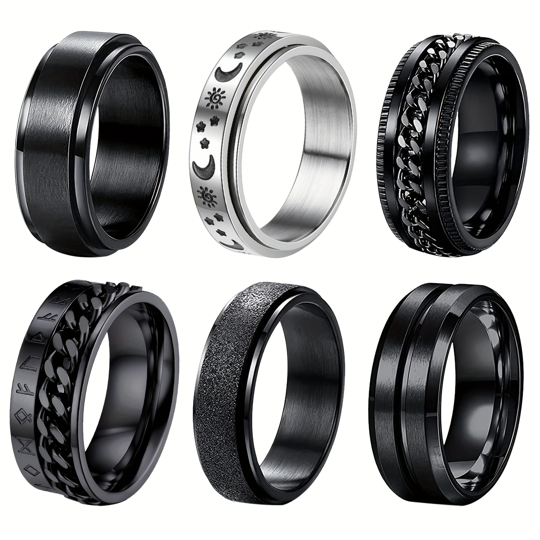 6pcs mens wedding ring   universal wheel stainless steel anxiety ring set Product details 1