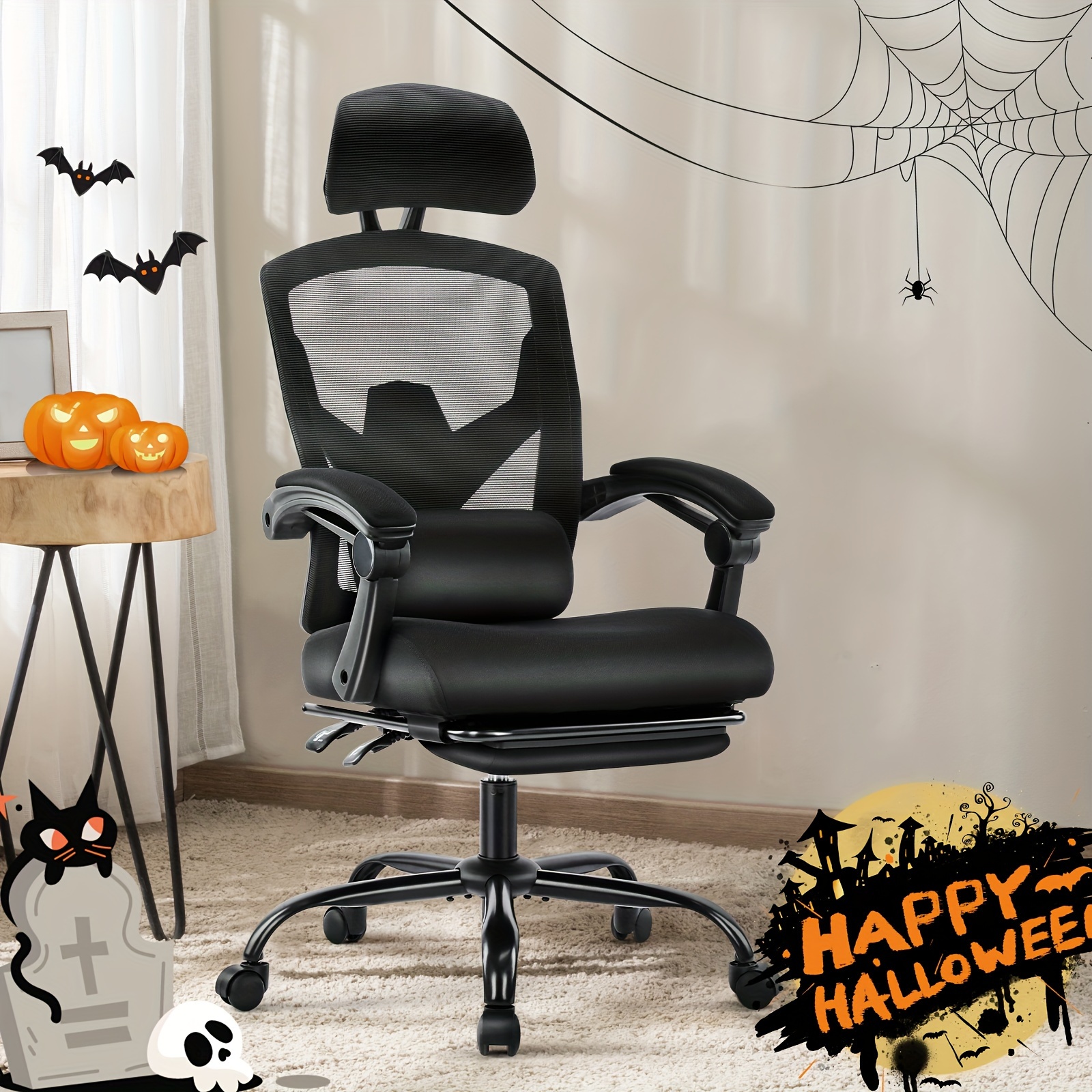 TEMU Ergonomic Office Chair, Reclining High Back Mesh Computer Desk Swivel Task Chair With Lumbar Support Pillow, Adjustable Headrest, Retractable Footrest And Padded Armrests