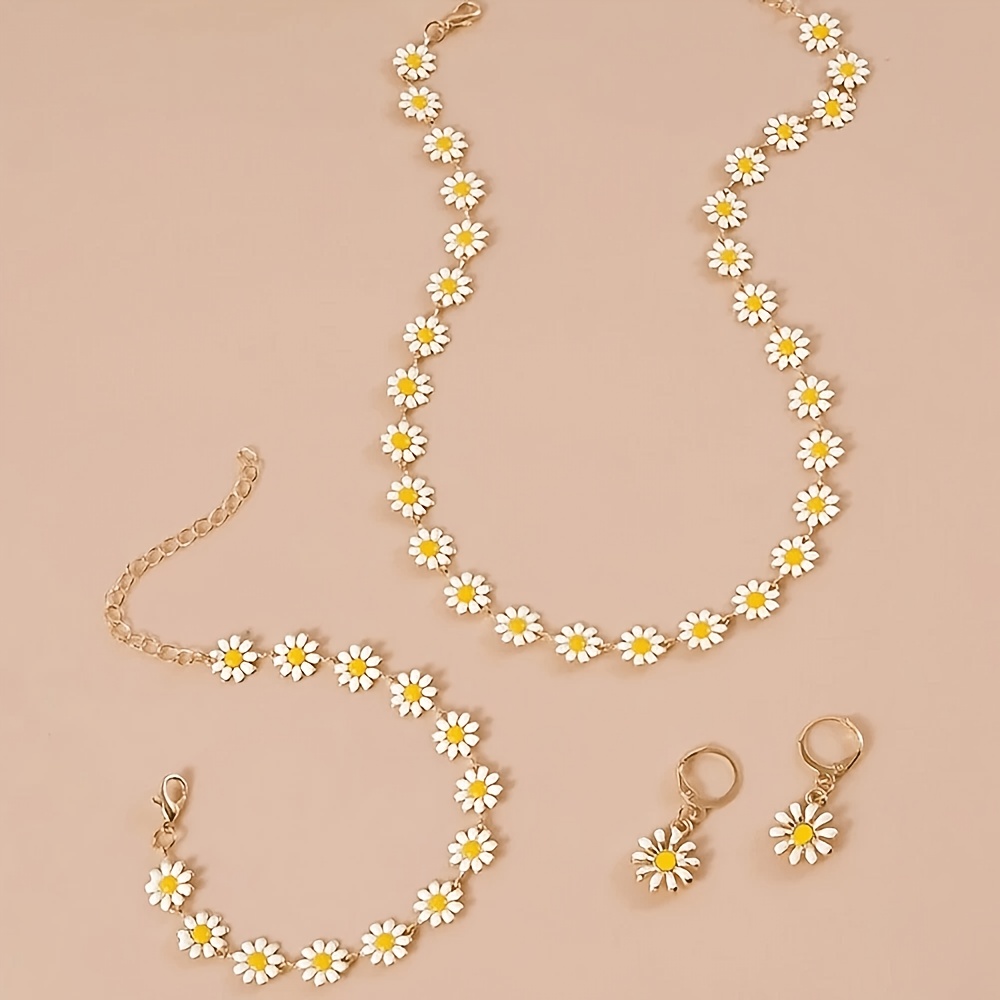 TEMU 3pcs Fashionable, Elegant, High-end, Versatile And Classic Women's Easy And Fresh-style Earring, Necklace And Bracelet Set