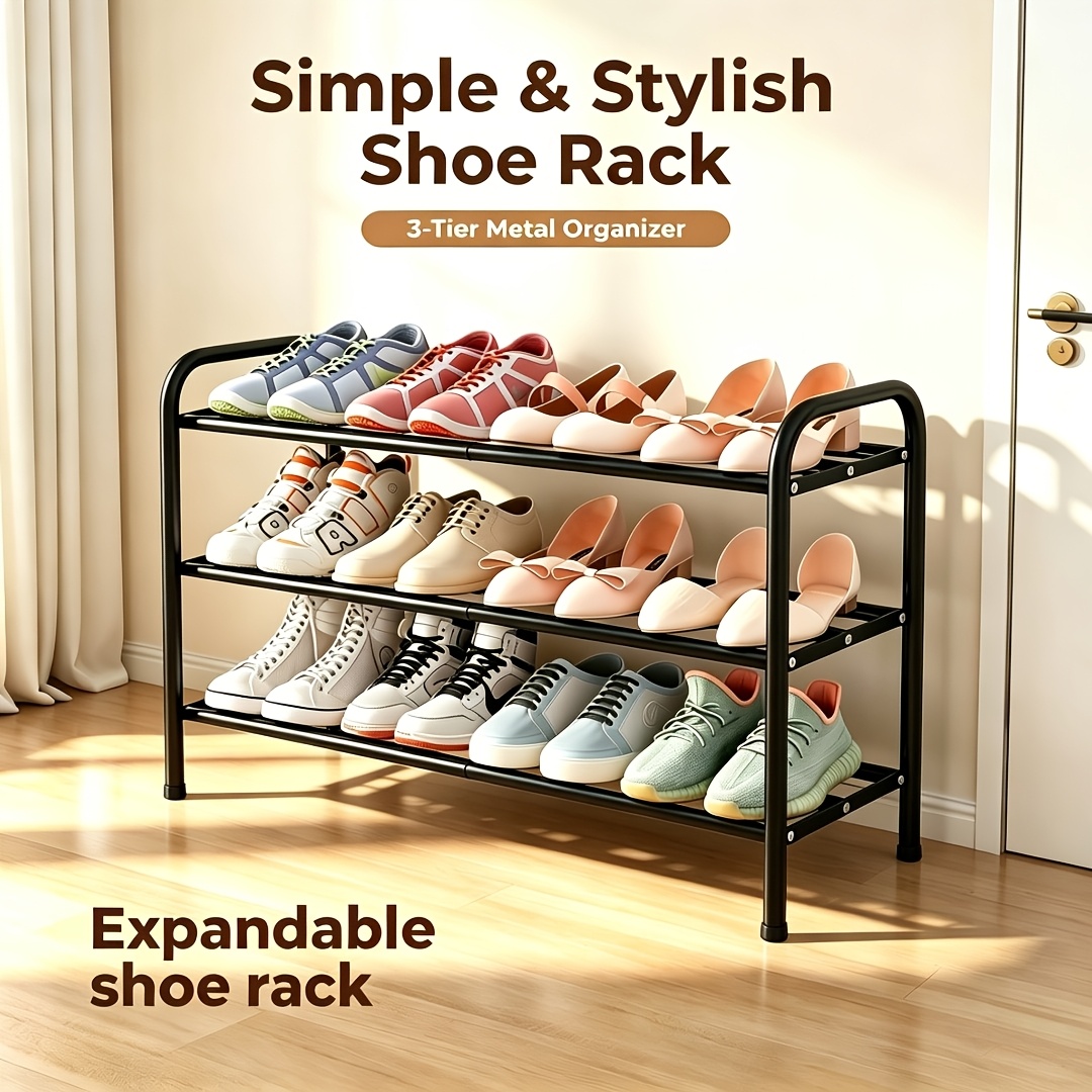 Three-layer Expandable Black Shoe Rack | Adjustable Heavy-duty Metal Shoe Storage Rack, Suitable For Wardrobes, , Mud Rooms, And Garages - Durable Independent Storage Rack