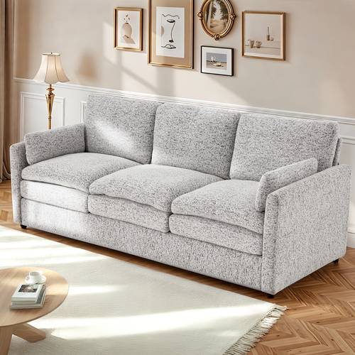 sofa couch for living room 3 seats modern chenille sofa with 2 removable pillows couch for apartment cream bed 3 seats 226cm lounge futon soft couch large beds screw