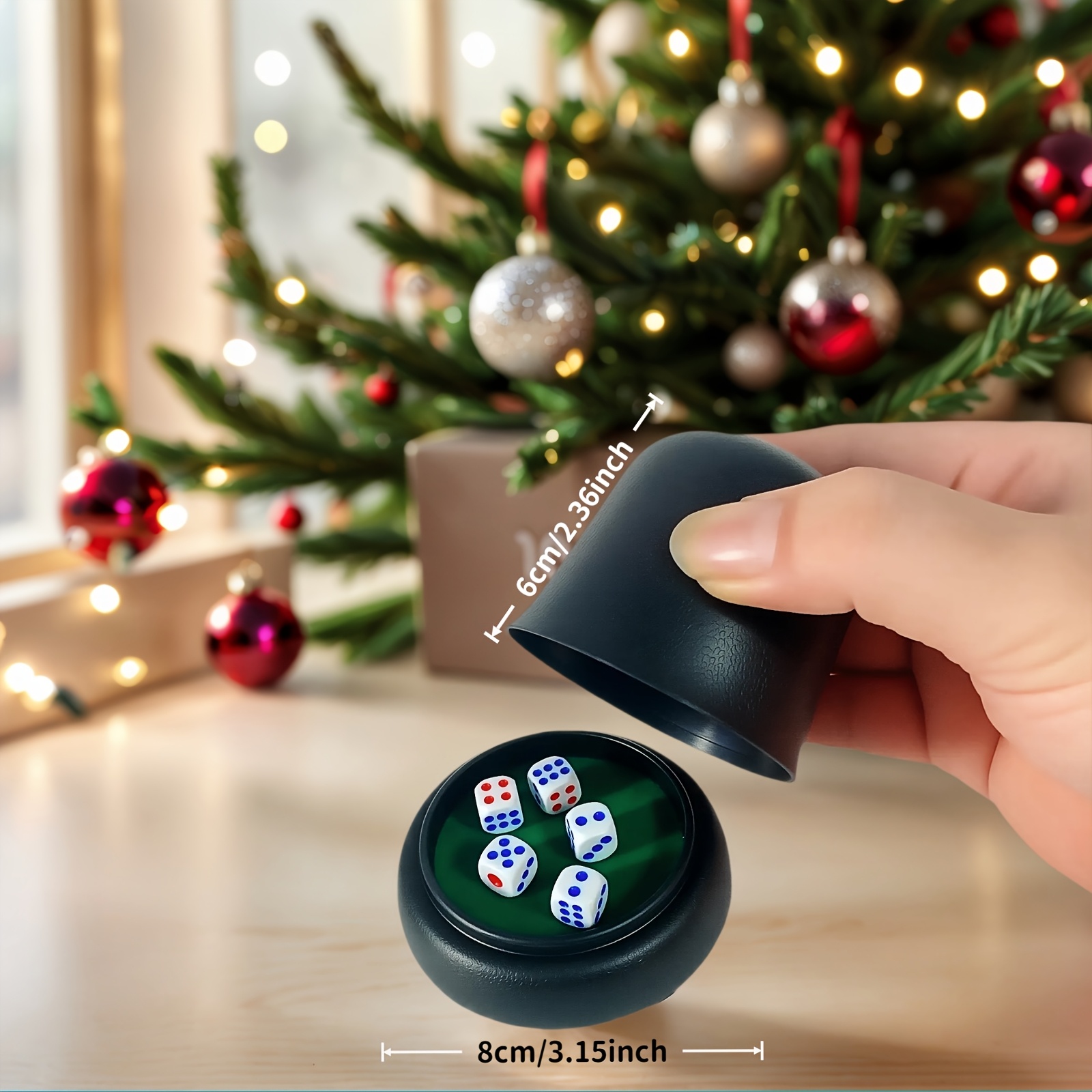 TEMU 1 Dice Cup With 5 Dice Mini Dice Set - Silent Dice Cup With Base Tray, Tray With Felt Lining - Black - Manual Dice Shaker Set - Silent Dice