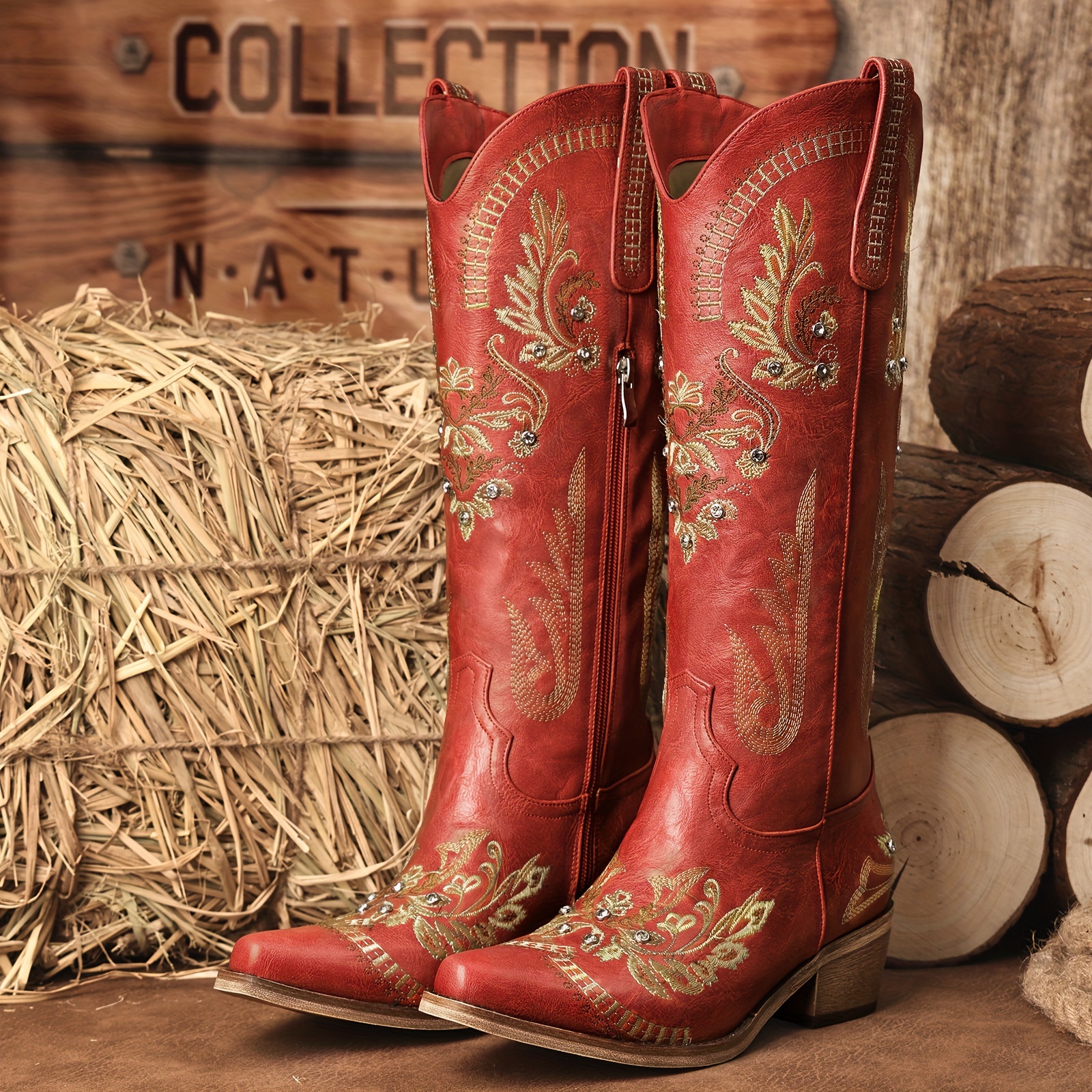 Cowboy Boots For Women Wide Calf Knee High Western Cowgirl Boots, Sparkly  Retro With Classic Embroidered, Pointed Toe