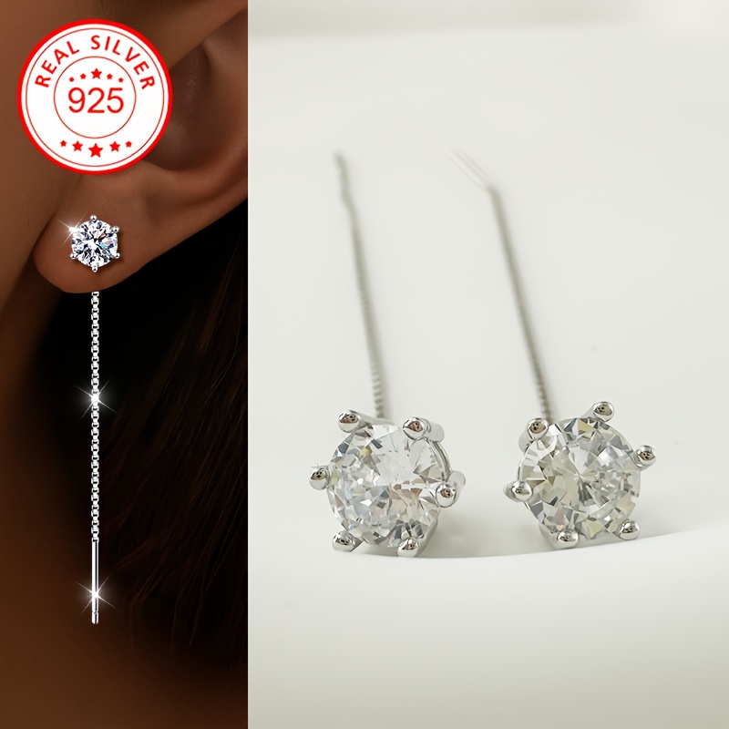 Solid Cubic Zirconia Dangle Earrings Set S925 Silver