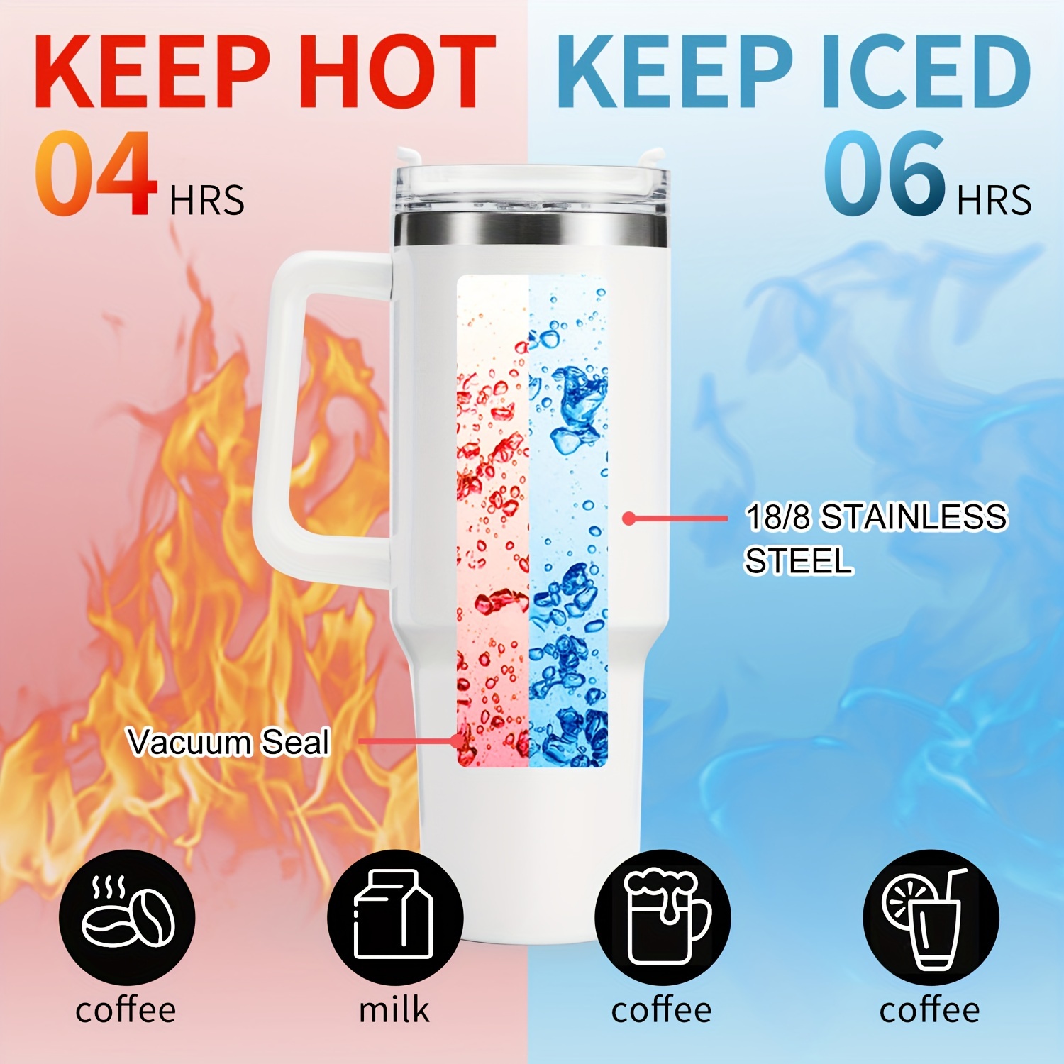 Large 400z Insulated Travel Mug 3 in 1 Bpa free Lid 18/8 - Temu