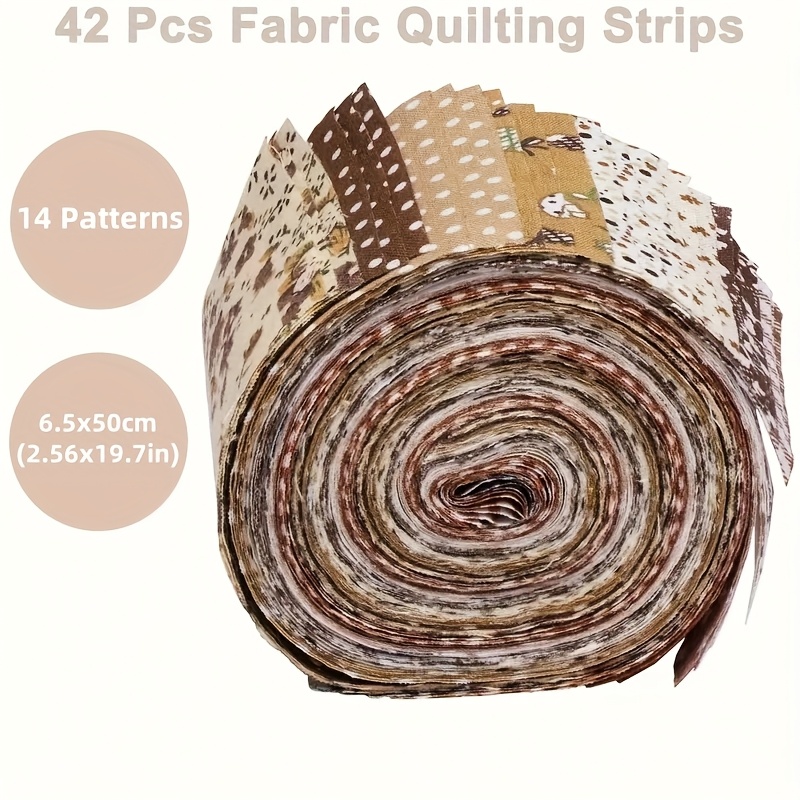 E-shop 42-teiliges Stoffrollen-Set in Braun, (6,5 x 50 cm / 2,56 x 19,7 Zoll) vorgeschnittene lange Stoffstreifen - Zufällige Farbmuster, mit Blumen,