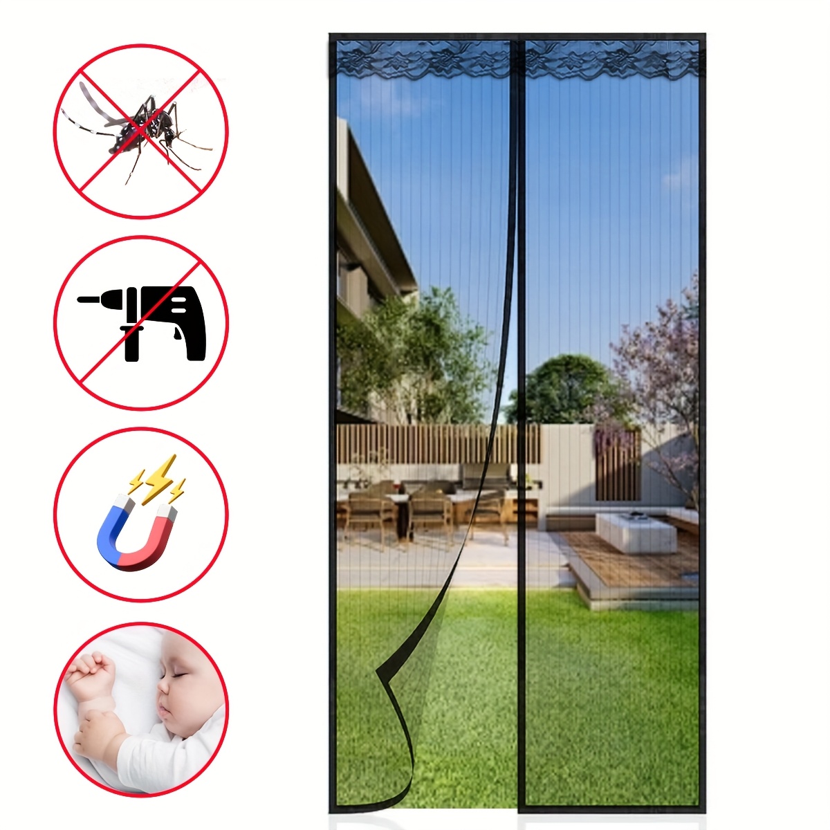  . magnetischer türvorhang, sommerliches insektenschutz-moskitonetz-türschutzgitter, fliegenabweisend, selbstschließend für küche, wohnzimmer, unsichtbares netz