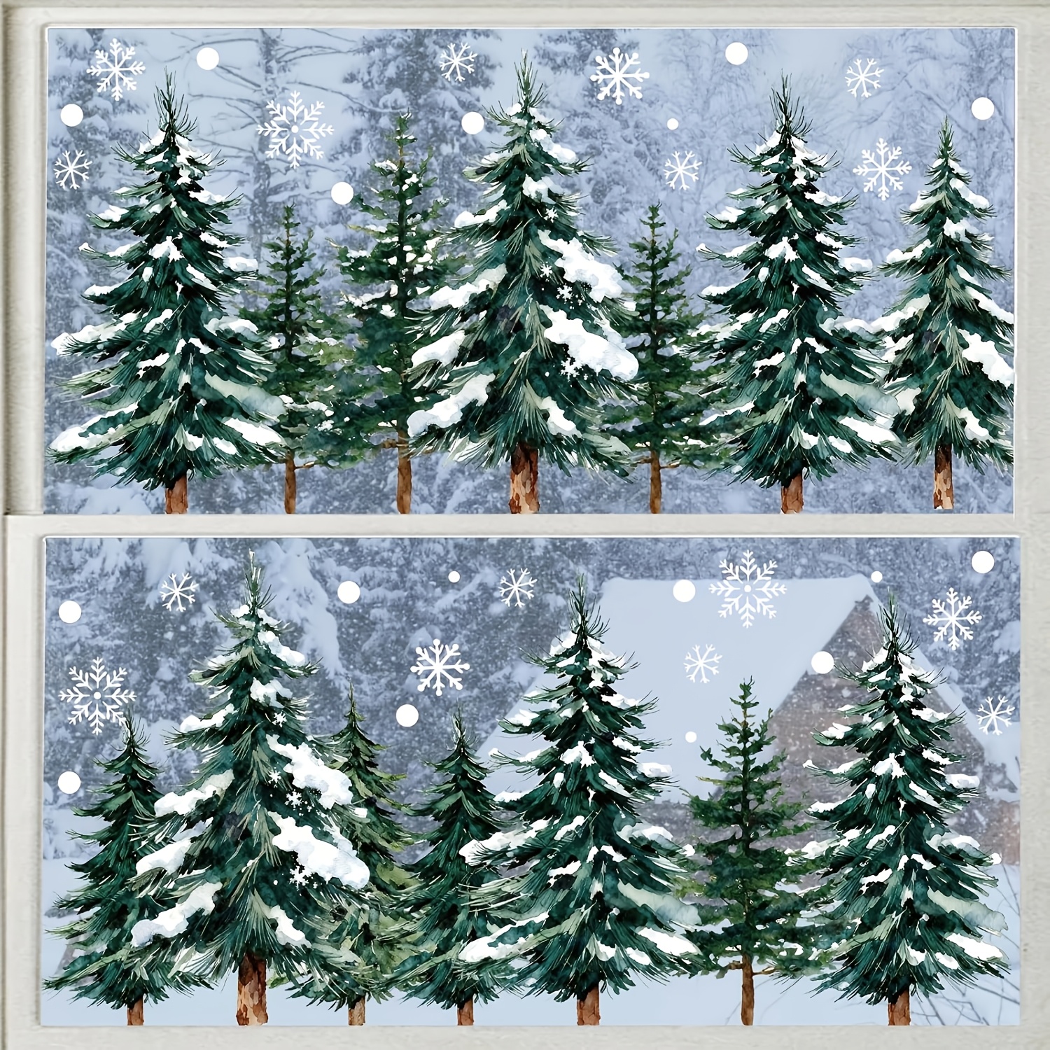 TEMU 4 feuilles de grands autocollants de fenêtre d'arbre de Noël vert, autocollants statiques pour verre, autocollants de fenêtre , avec de de neige