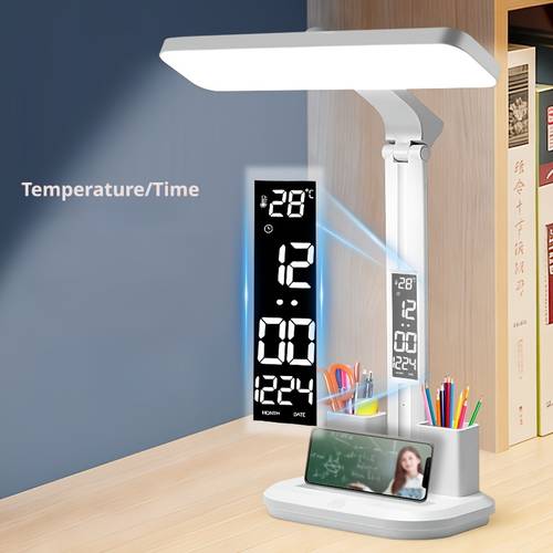 2026 New LED Desk Lamp, Large , Touch Control, 3-Tone Lighting, USB Power, Foldable Design with Display & Pen Holder, Ideal for Students Dorms & Bedrooms