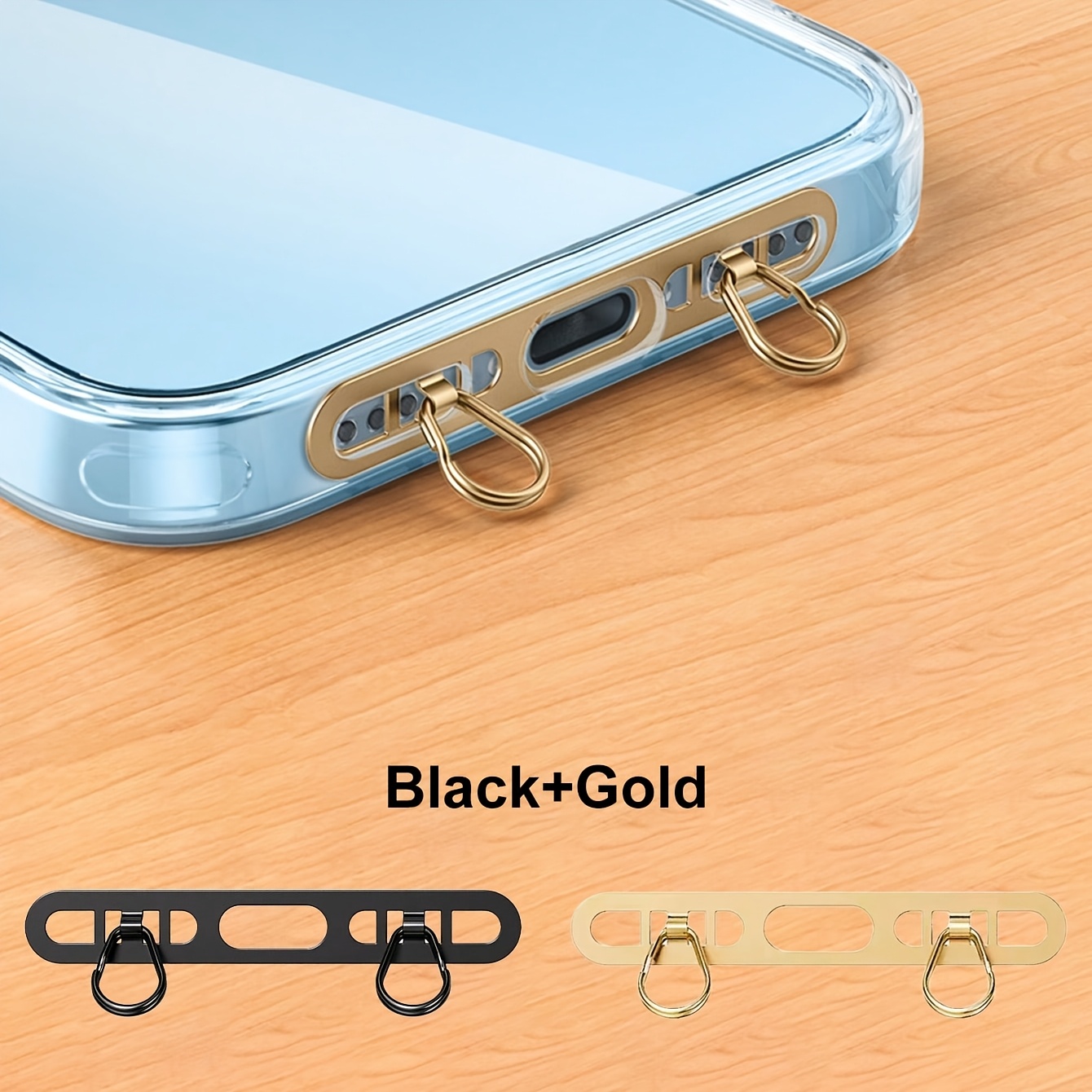 TEMU 2pack Stainless Steel Side-mount Phone Clip, Phone Lanyard Accessory, Side-mount Dual-loop Attachment, Ultra-thin Anti-loss Adhesive Backing,