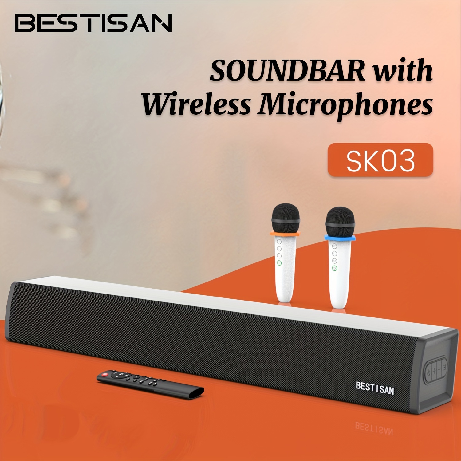 

Beatisan Karaoke Soundbar For Tv With 2 Wireless Microphones, Supports Bt Optical, Aux, Coax For Party, Remote Control