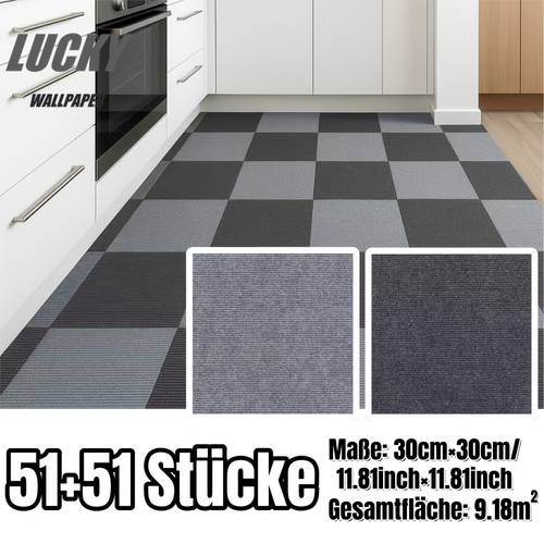 22/52/102 stück diy selbstklebende fliesenmatte - 11,81 zoll * 11,81 zoll - dickes design - teppiche für zuhause gewerbe - kratzmatte für katzen - pvc-rückseite -rutsch-unterlage für bodenfliesen - schnelltrocknend bei nässe. schnelle anwendung. einfach zu befestigen