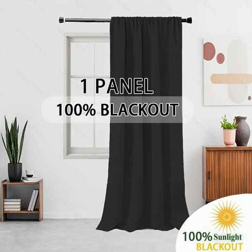 1pc 100 blackout curtain with coating rod hanging style lightweight sun protection insulation and blocking suitable for bedroom living room dining room partition and wardrobe decoration