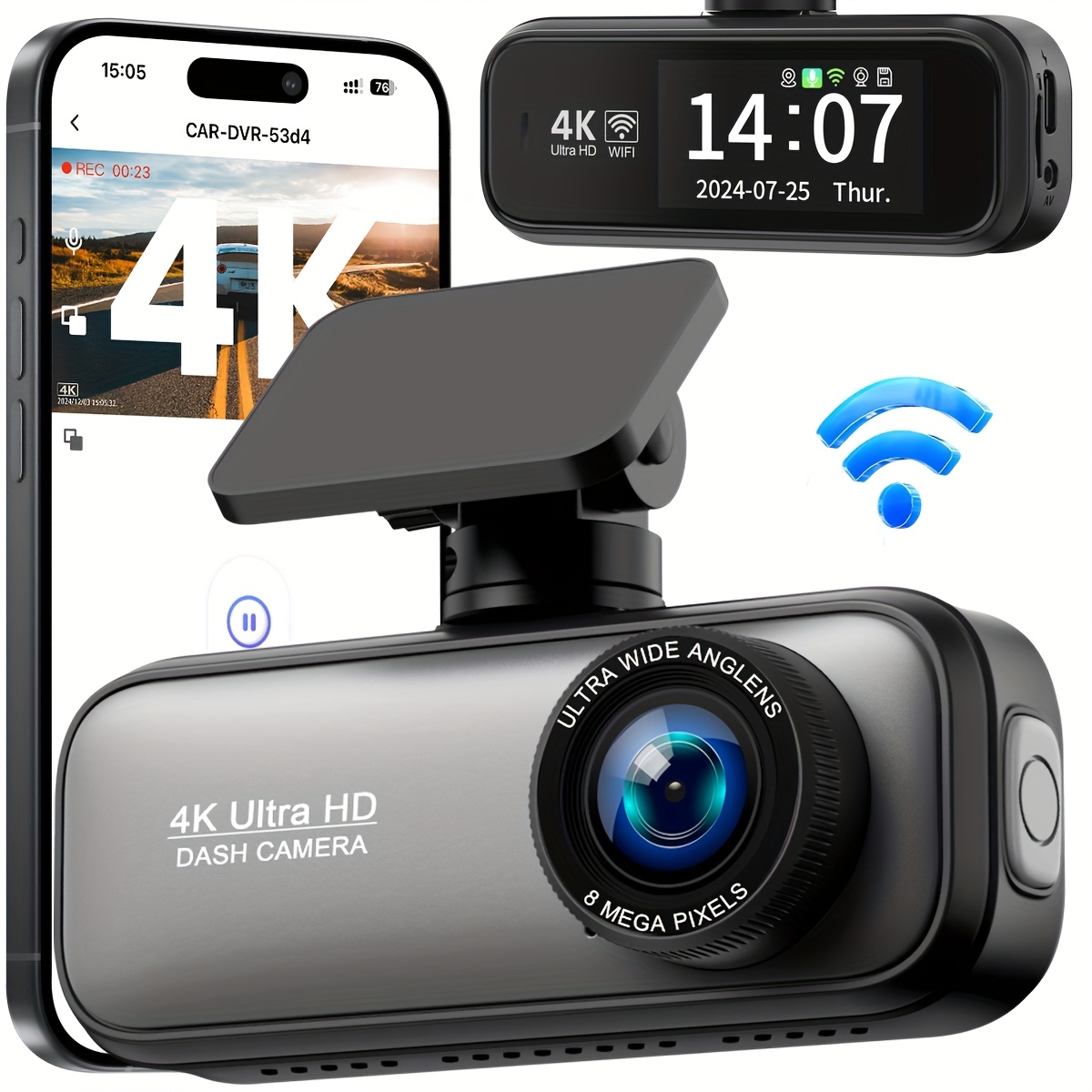 Dash Cam 4K Front, Ultra HD Dash Camera for Cars, 5.0cmIPS Screen Mini Car Camera with APP Control, Built-in Wi-Fi & G-Sensor, 170° Wide Angle, 24H Parking Monitor, Night Vision, WDR, Loop Recording, Support 256GB Card Max (TF Card Not Included)