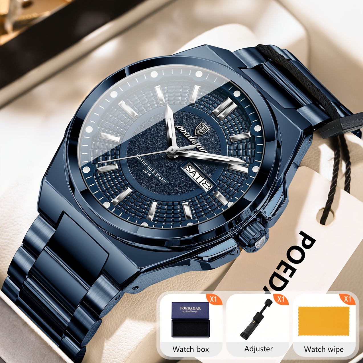TEMU Classic Extraordinary Men's Watch, Waterproof With Luminous Features, Displaying A Weekly Calendar, Stainless Steel Quartz Men's Wristwatch