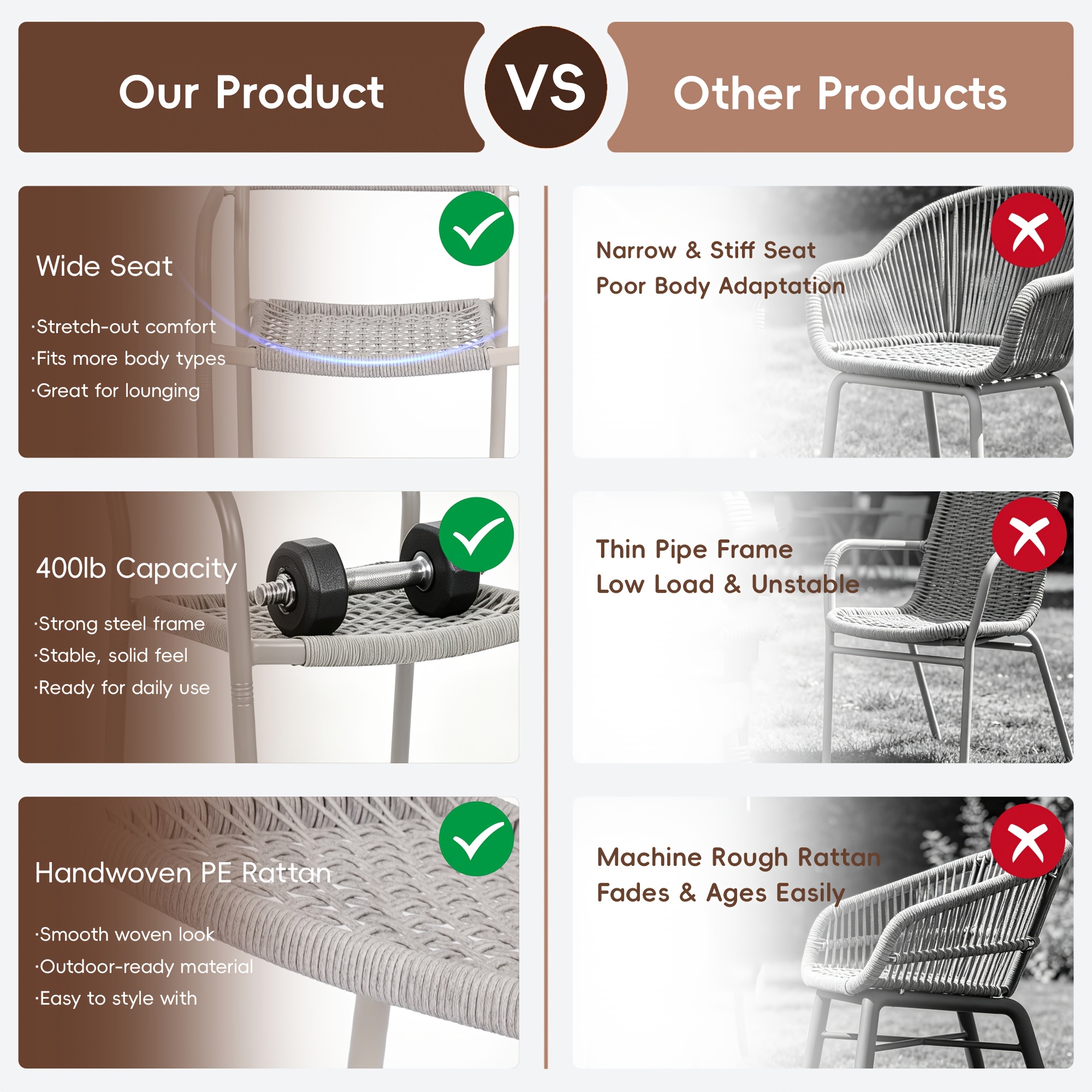 HARAISEDK Patio Dining Chairs Set Of 4/6 Stackable Ergonomic Rattan Armchairs All Weather Powder Coated Metal Frame Garden, Balcony, Poolside White/Gray