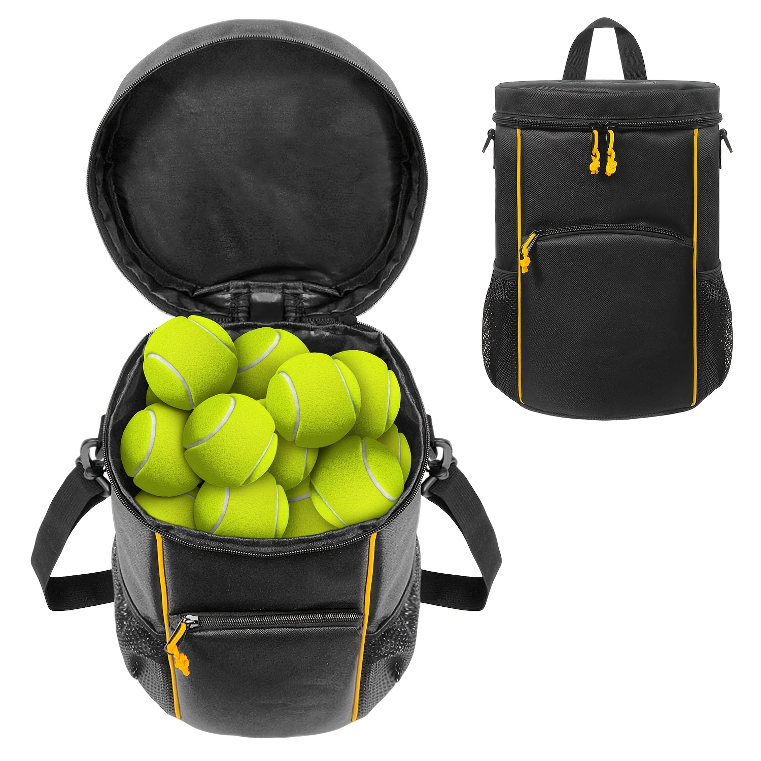 

Sac de Rangement Portable pour Pickleball & Tennis - Bandoulière en Polyester Noir avec Plusieurs Compartiments, Design Pliable pour un Transport Facile et une Organisation