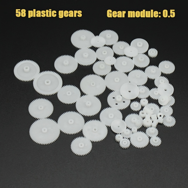 58pcs, Plastic Gear Combination Set, 0.5 Module. Suitable For Handmade Transmission , Gear Groups, Pulleys, , Single And Double Reduction Gears, Worm Gear, Ideal Handmade Making Additions