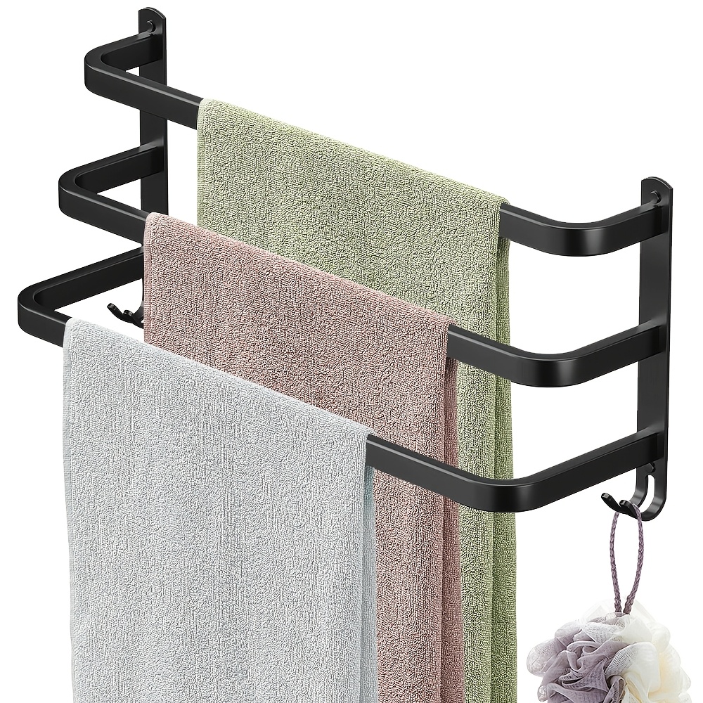 Wall Mounted-3-tier Bathroom Towel Rack, Stainless Steel Bathroom Shelf With 3 Towel Bars, Hotel Bath Towels Storage, Ladder Towel Rails (50cm, Matte Black), Towel Racks