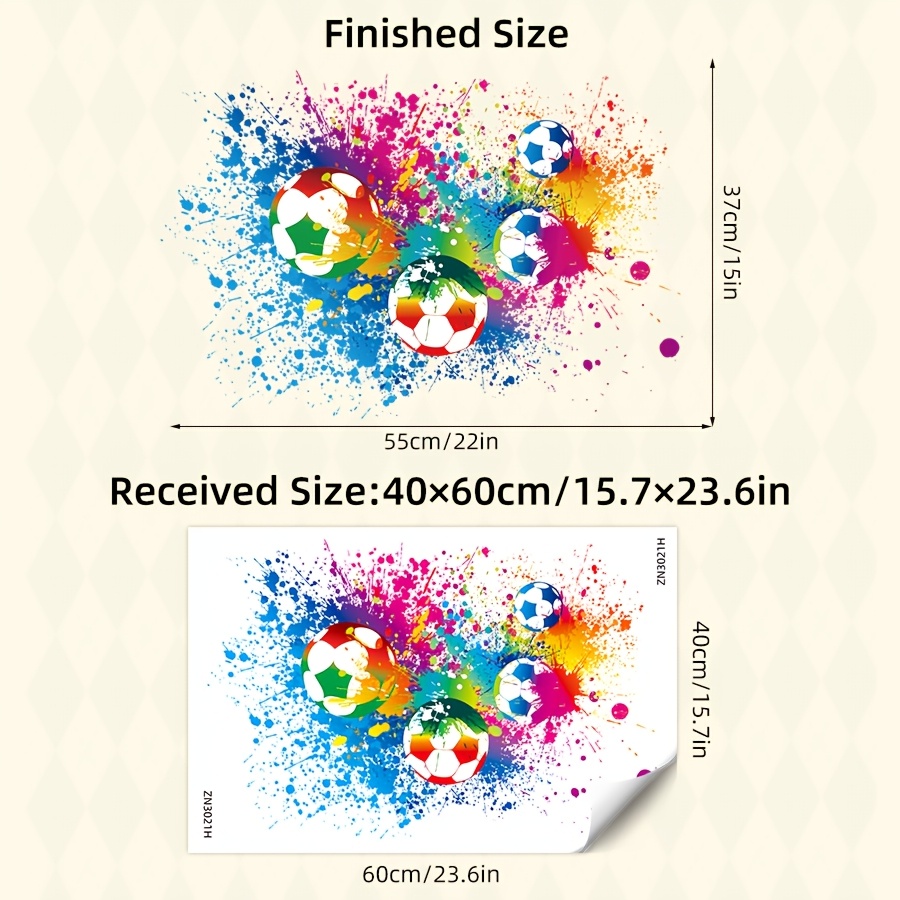 Image of 1pc Of Self-adhesive Wall Stickers Featuring A Watercolor Football Design, Perfect For Decorating Your Home, Bedroom, Or Living Room Background