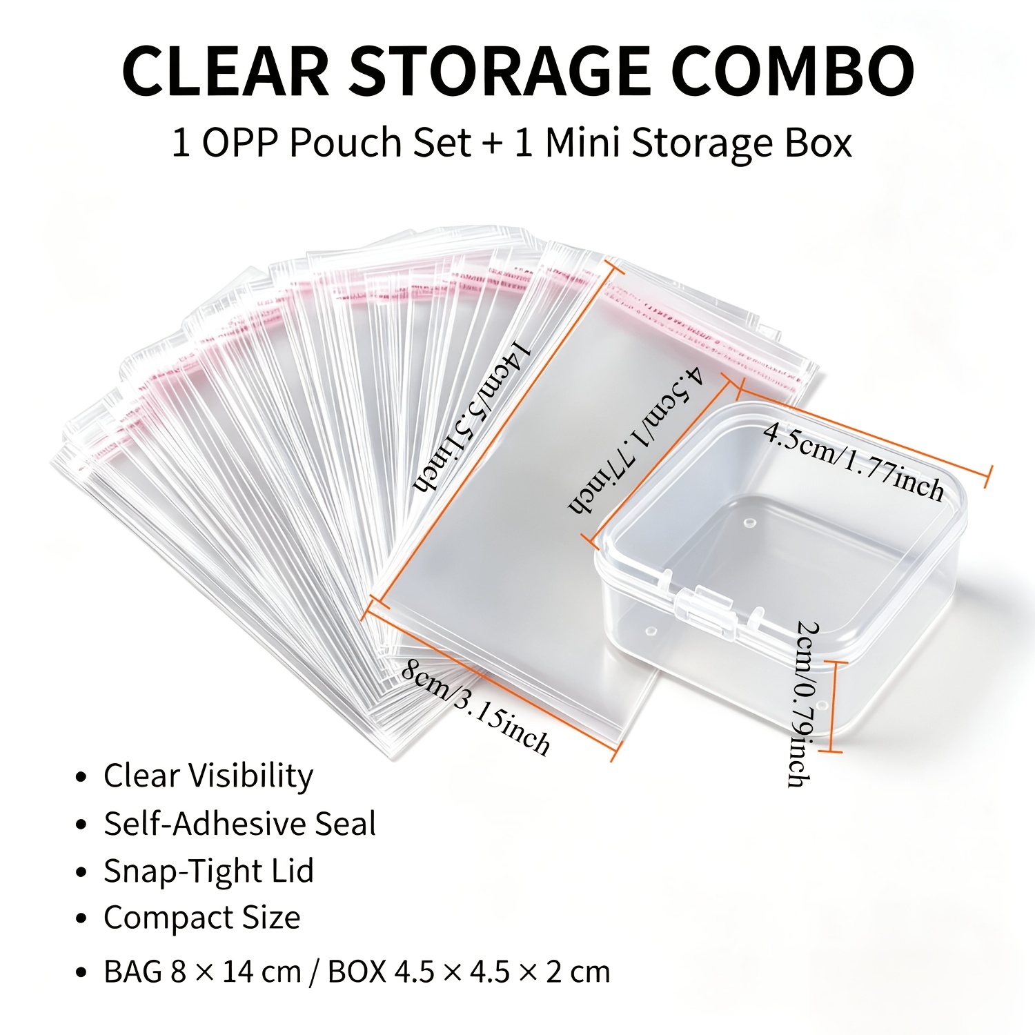 TEMU 100pcs Thickened Transparent Opp Reusable Sealable Bags And 1pc Storage Box, Reusable Multipurpose Storage And Gift Packaging Bags With