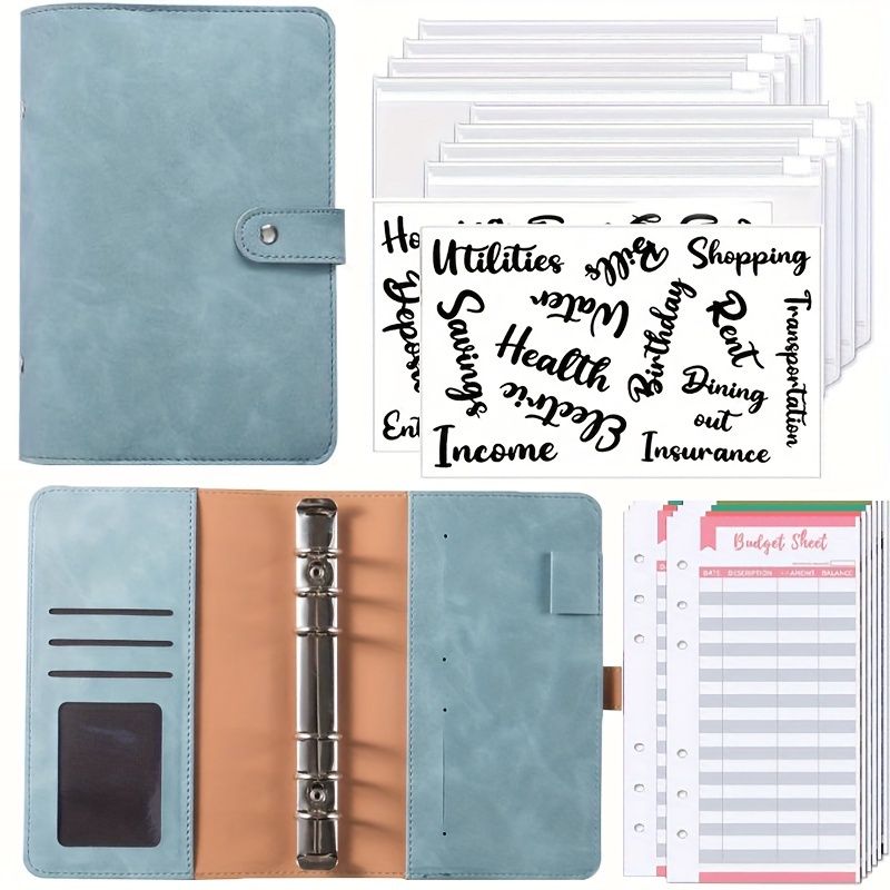 

A6 Pu Leather Budget Planner Binder With 6 Holes And Cash Envelope System For Financial Management And Savings