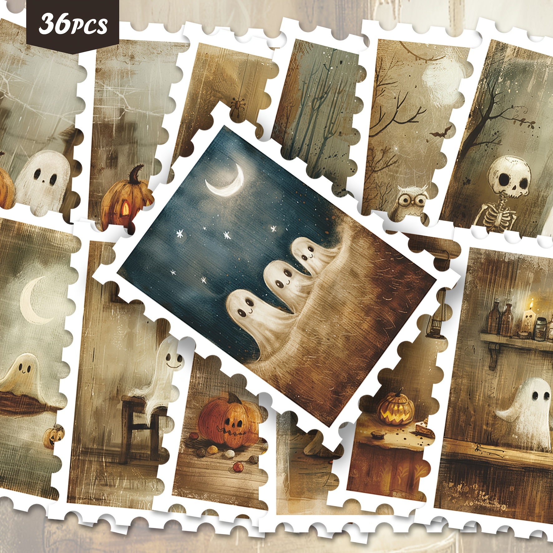 Image of 36pcs Cute Halloween Sticker Set, Vintage Spooky Aesthetic Stickers Featuring Kawaii , Pumpkins, Skeletons, Forest Scenes And Cozy Autumn Horror Art For Journal Laptop Water Bottle Decoration