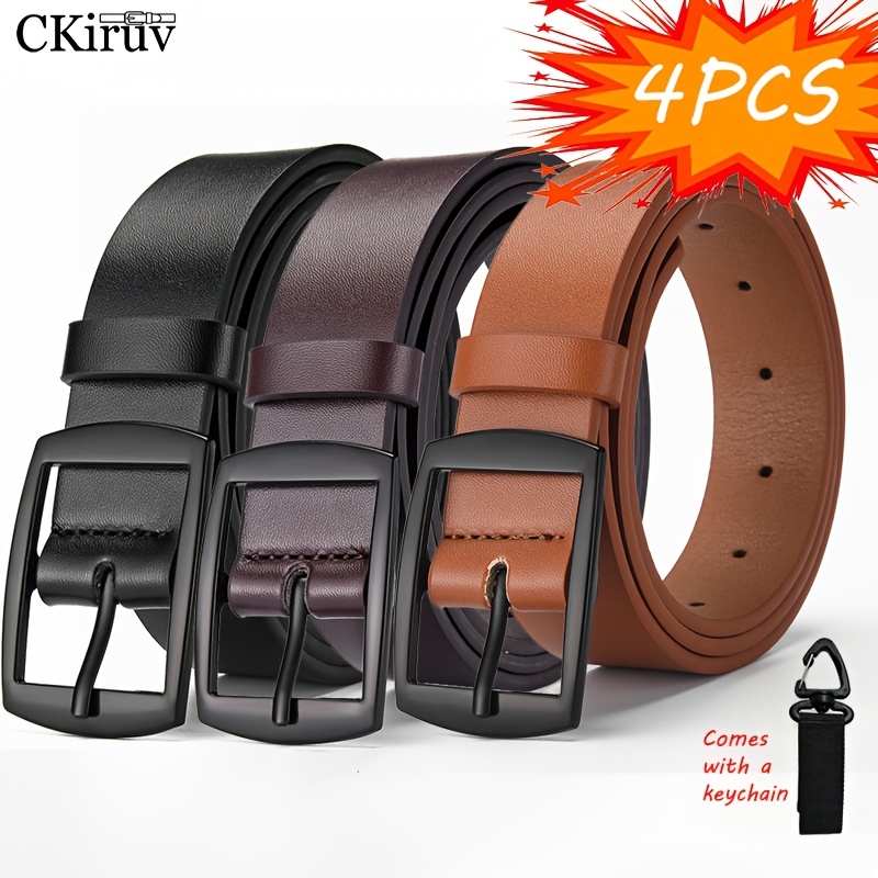 TEMU 4pcs Combination Set (3pcs Men's And Women's Casual And Fashionable Pu Belts And 1pc Keychain), Standard Size, Alloy Needle Design, , Suitable