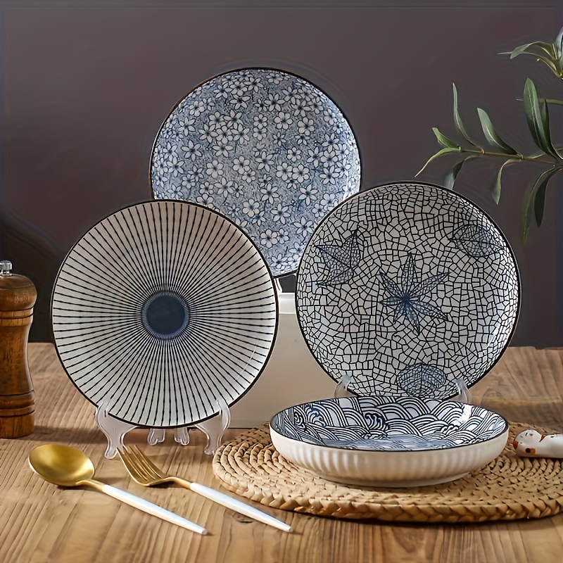 TEMU 4pcs Different Color 8 Inch Ceramic Plates, Dinner Plates, Salad Plates, Dessert Plates, Home Kitchen Dining