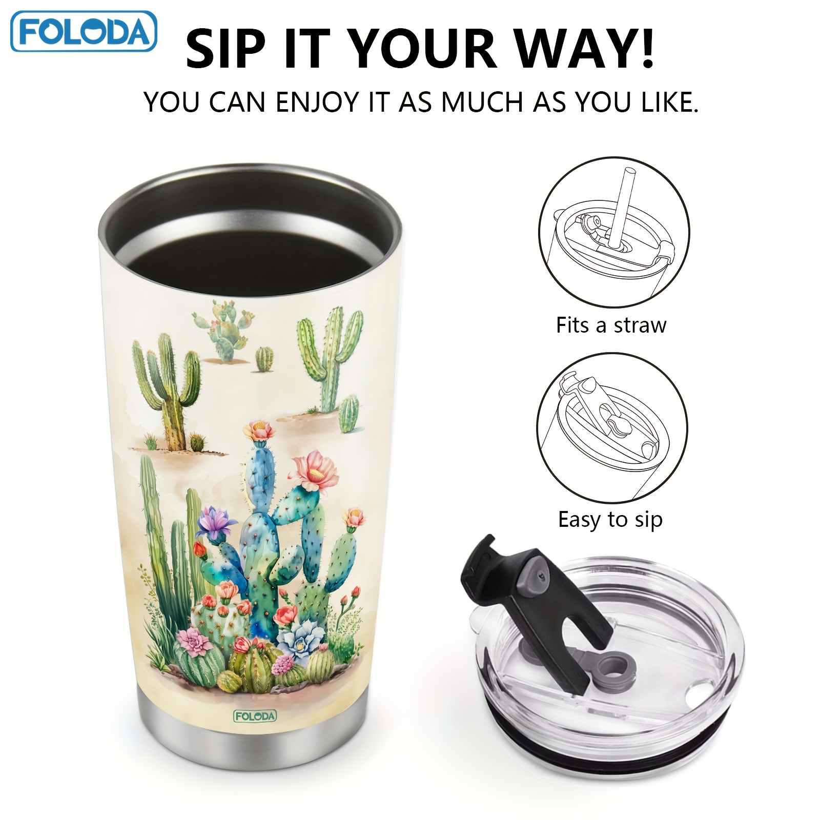 1pc Foloda 20Oz Taza de viaje de acero inoxidable con tapa - Libre de PVC, forma ovalada, taza de café aislada - Solo lavado a mano - Ideal para correr y actividades al aire libre - Perfecto para regalos de Navidad, San Valentín, Día de la Madre, graduación