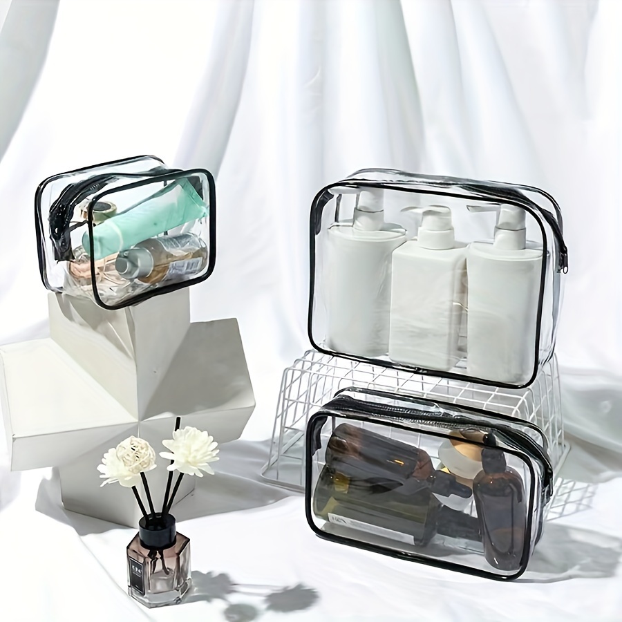 

3-piece Set Clear Pvc Toiletry Bags, Travel Cosmetic Organizer Pouches, Portable Travel Toiletry Wash Bag Set
