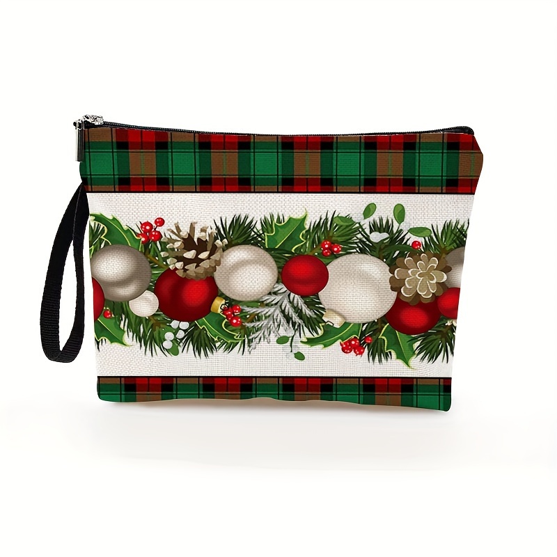 TEMU Women' Makeup Bag, Christmas Design, Polyester, Zippered Cosmetic Pouch For & Use, Gift For Ladies, 6.7x9.9 , Unisex, Fragrance-free