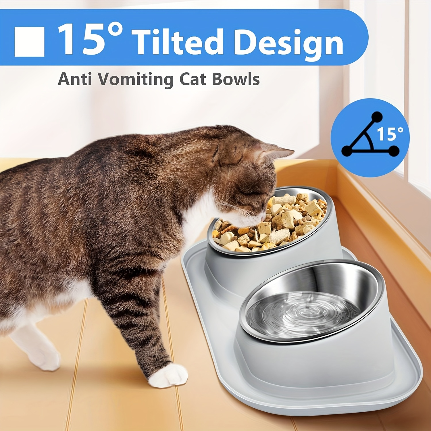 Erhöhte Futternäpfe Für Katzen – 15° Geneigte Schalen Mit Ständer Gegen Erbrechen & Nackenbelastung