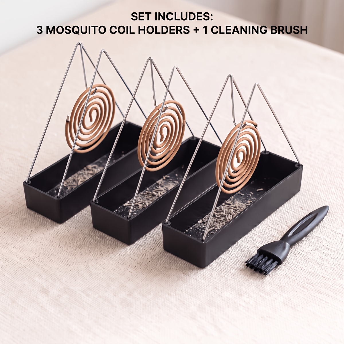 TEMU 4pcs Set Including (3pcs Coil Holders And 1pc Cleaning Brush) Wire 3d Coil Holder, Exquisite Stand, Home Hanging Incense Holder, Sturdy And