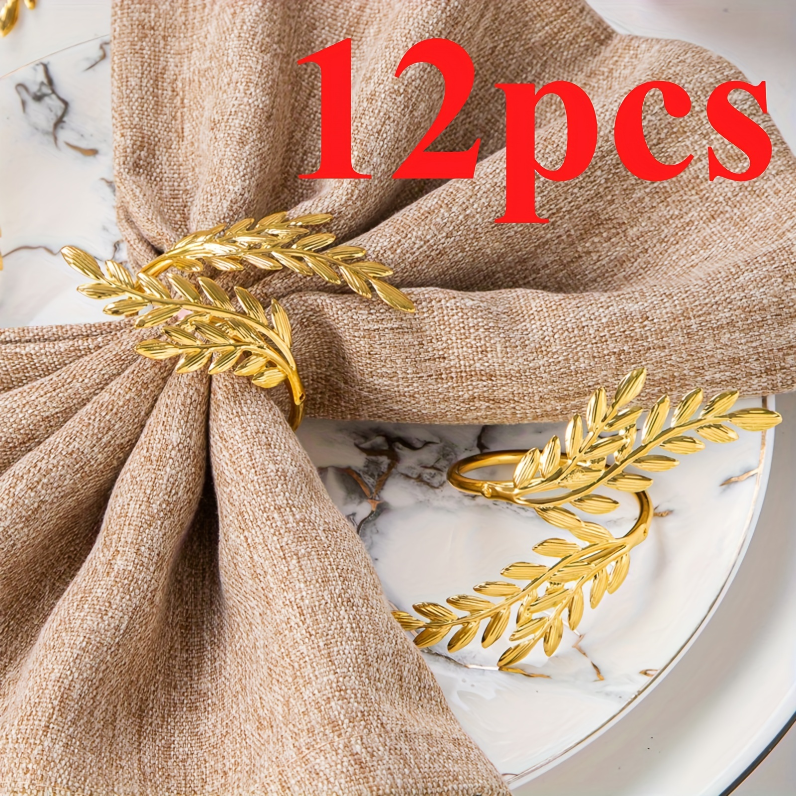 

Wheat Napkin Rings - 12pcs Set Of Golden-tone Holders For Dining & Party Decor | Thanksgiving, Christmas, And