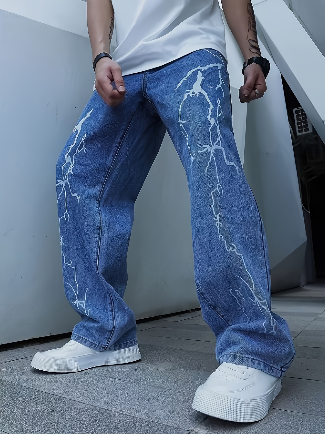 Pantalones Anchos Pantalones Vaqueros Estampados Hombre Vaqueros