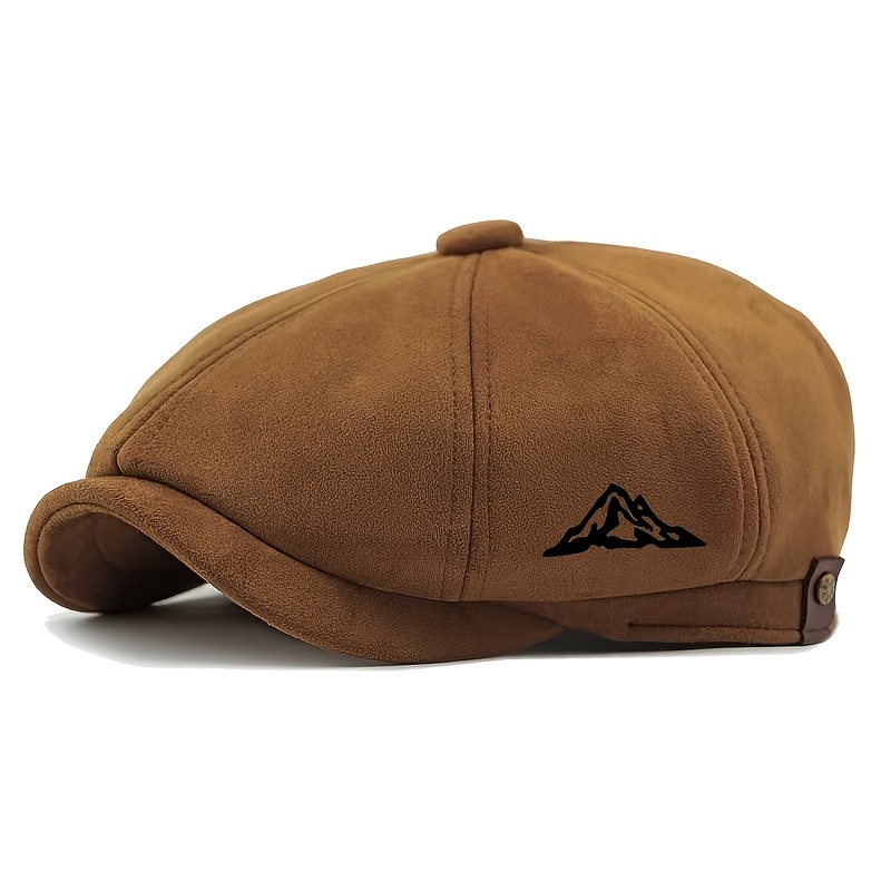 TEMU Chapeau imprimé pour fête de rasage printemps et automne, chapeau rétro octogonal pour hommes, casquette de journalier, chapeau de peintre